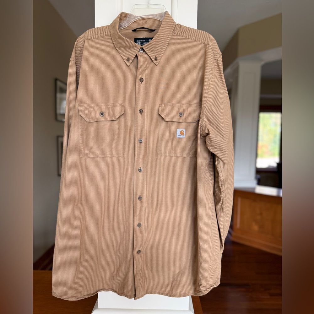 Carhartt Men’s Brown Striped XL Tall Shirt Button Front.